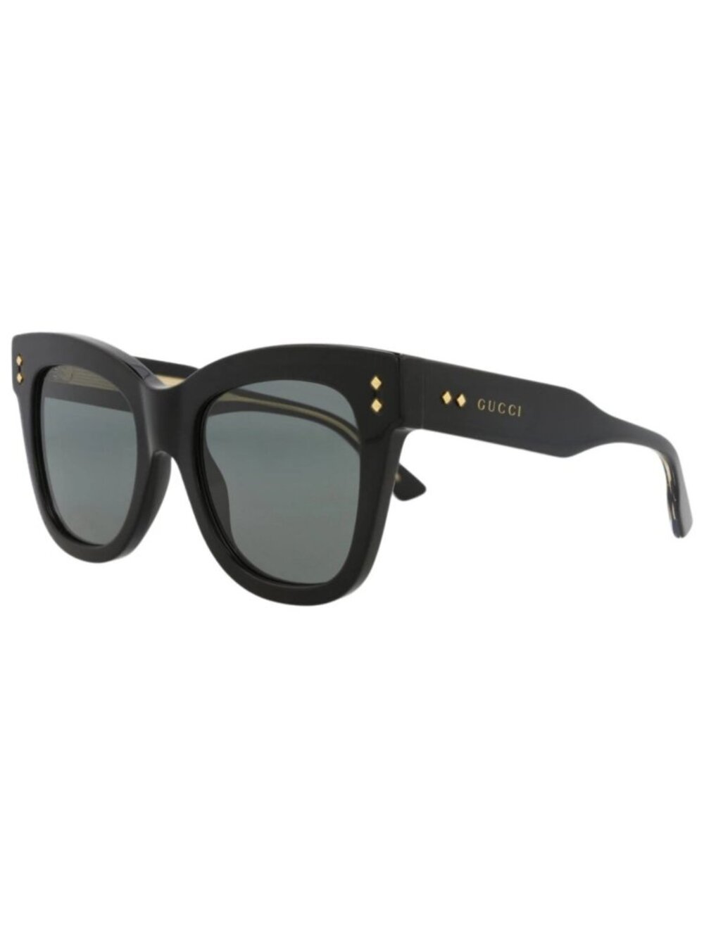 New Gucci Women's Sunglasses Cat Eye Recycled Acetate Frame Black Black Grey
